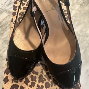 French Sole NY Black/Black Patent Baton Slingback Pump Size 6.5